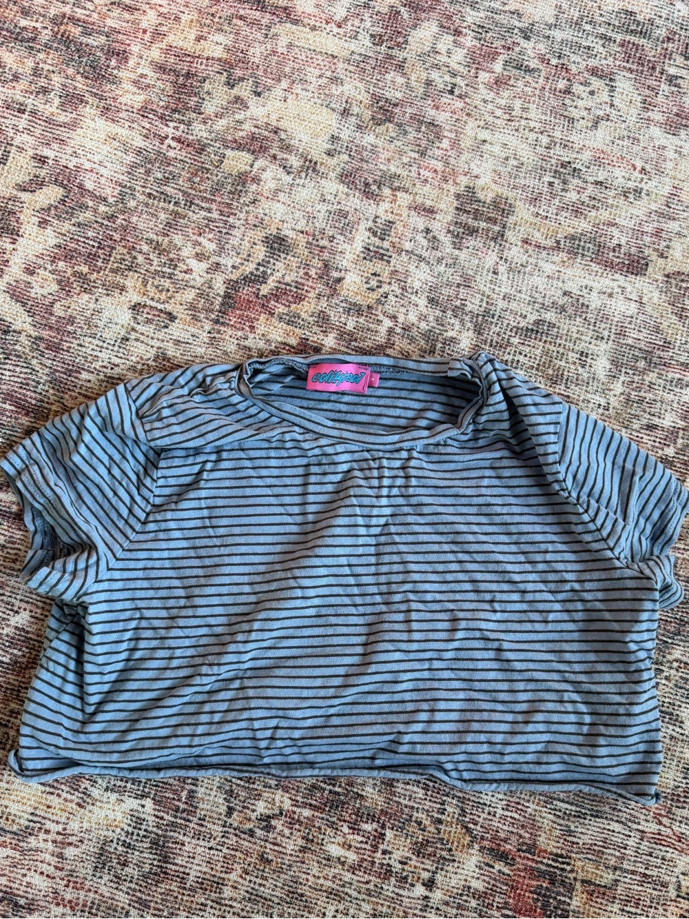 Edikted Blue and Black Striped Crop Tee